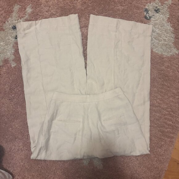 Ann Taylor Sz 4 Beige Sand Linen Blend High Rise Wide Leg Relaxed Beach Pants - Picture 4 of 9